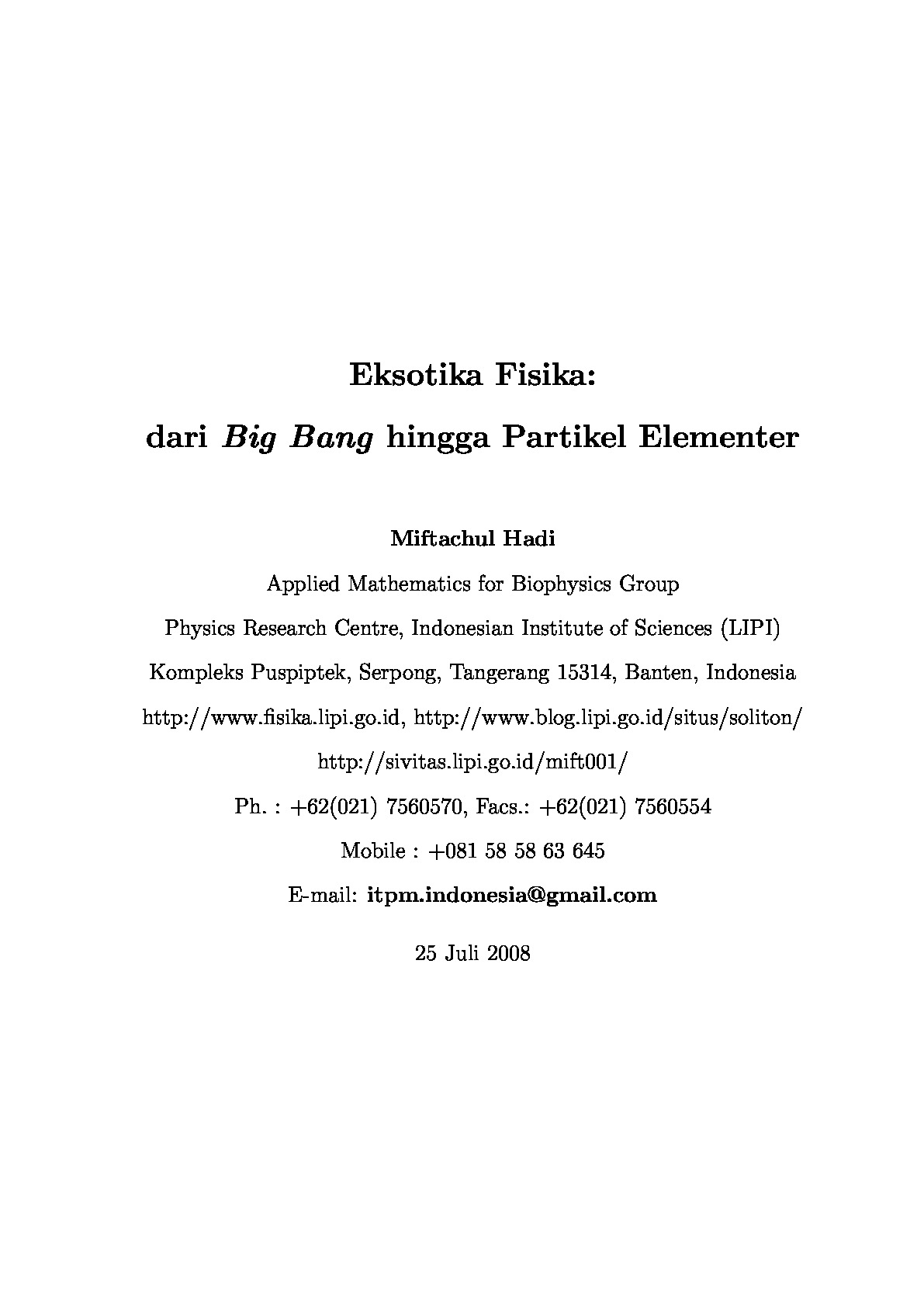 The Exotic Of Physics From Big Bang To Elementary Particles