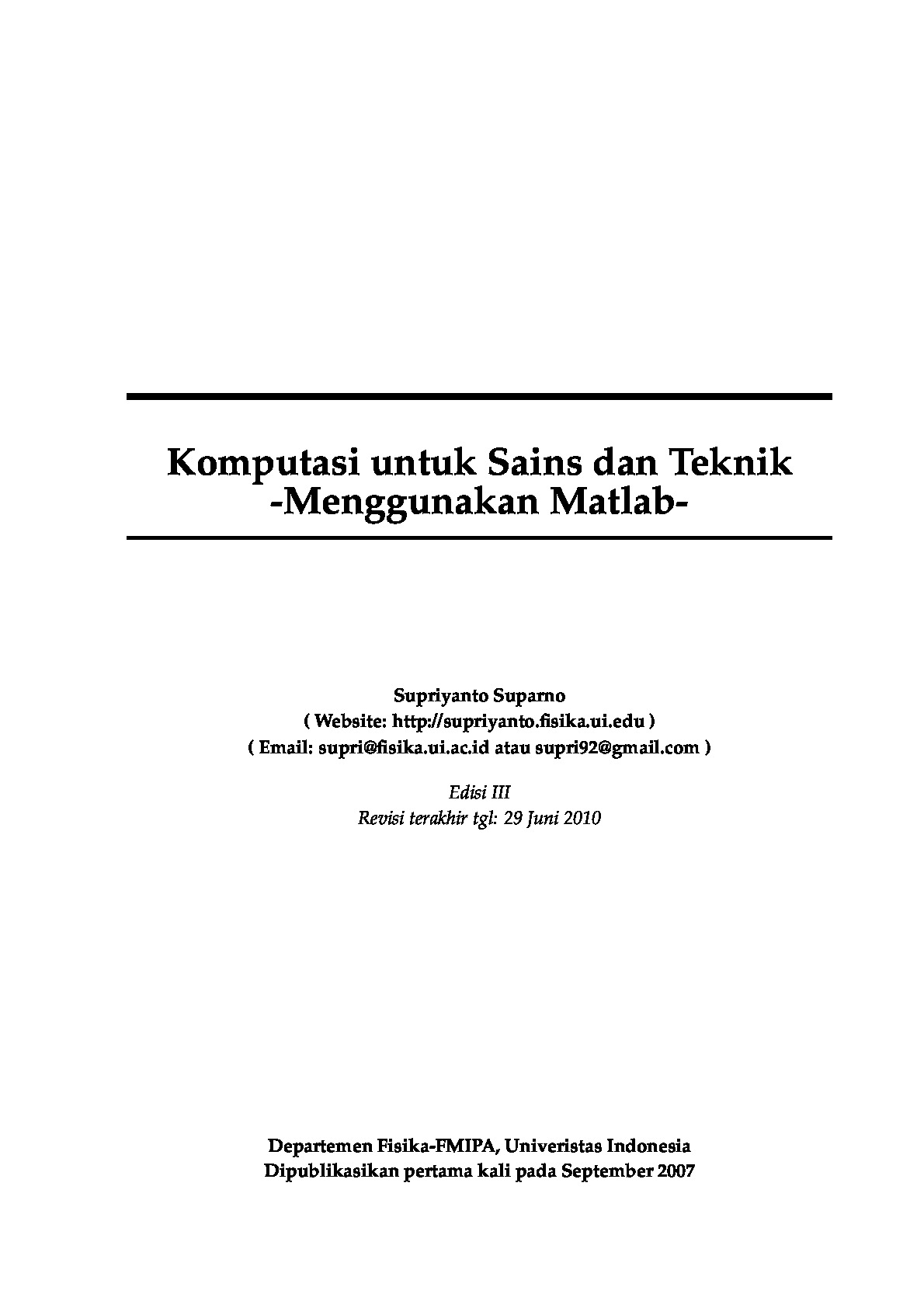 Komputasi Untuk Sains Dan Teknik Menggunakan Matlab